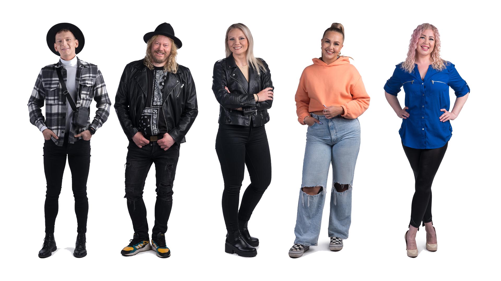 Big Brotherin finaaliviikolle vuonna 2022 selvisivät Miikka, Reeo, Laura, Mia ja Salla. Kuvat: © Jukka Alasaari / Nelonen Media.