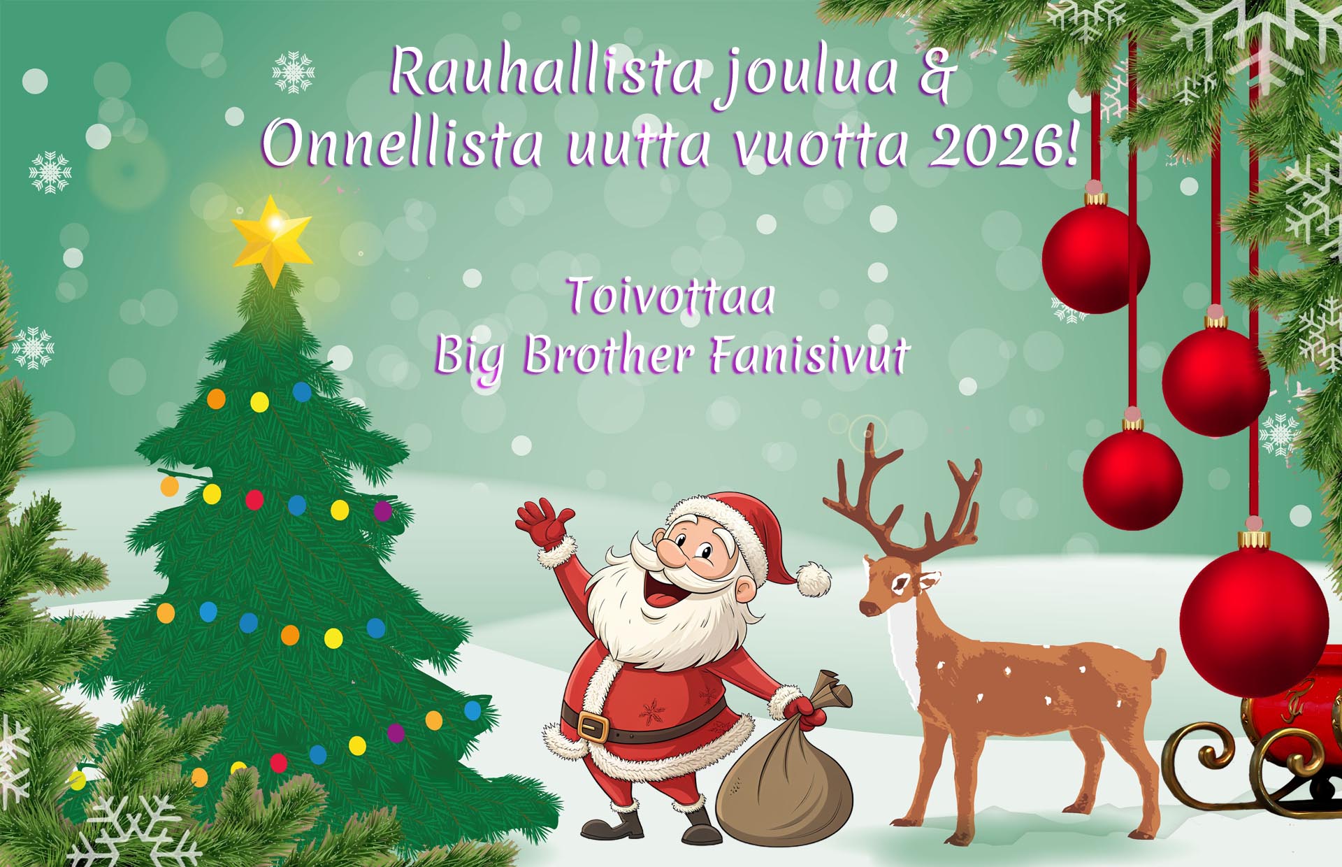 Rauhallista joulua ja onnellista uutta vuotta Big Brother Fanisivuilta! Kuva: © Pixabay.com. Kuvankäsittely: Jarkko Nieminen / Fanisivut.net.